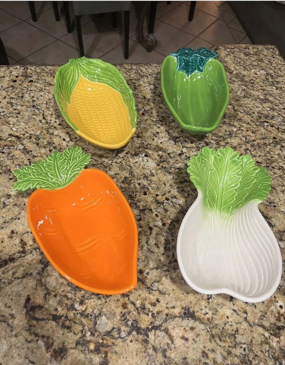 Set of 4 Ceramic Vegetable Shaped Serving Bowls (Carrot, Corn, Pepper, Lettuce)
